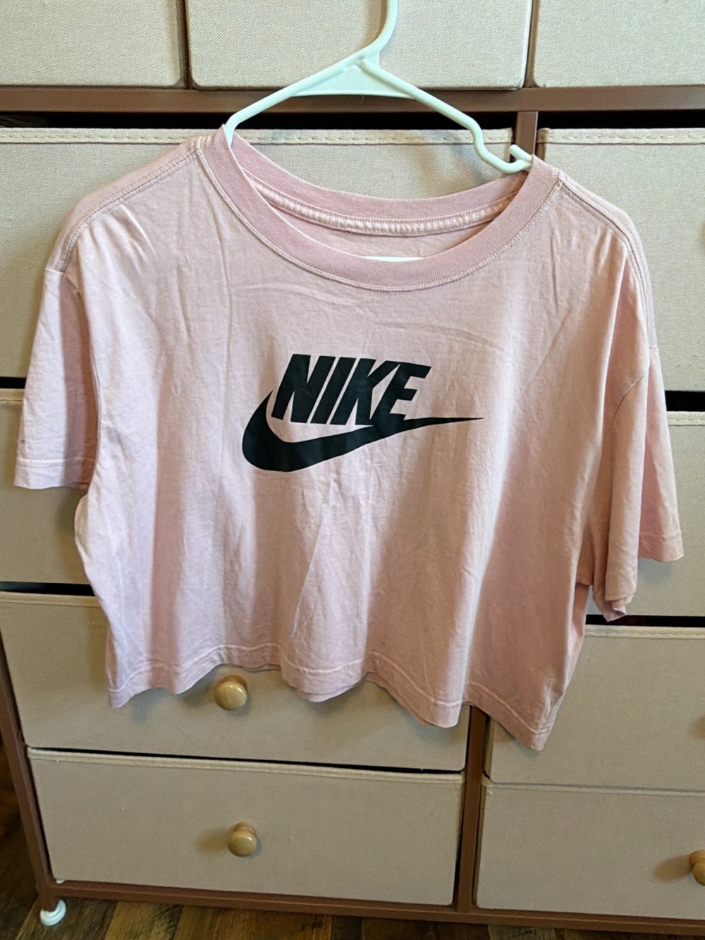 Nike Pink Crop Tee with Black Swoosh Logo